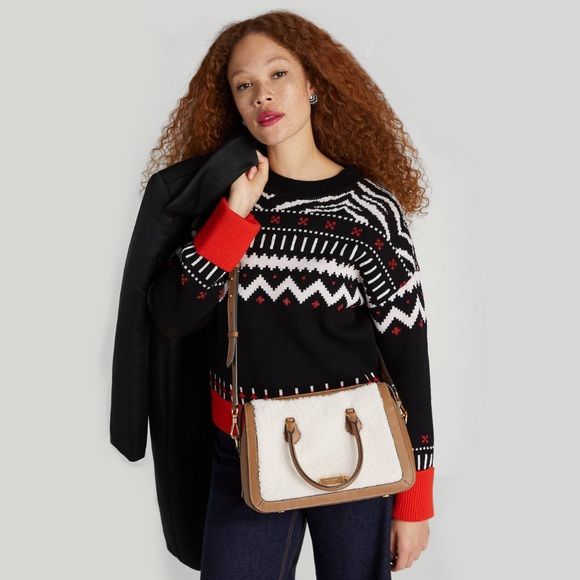 ♠️ Kate Spade Gramercy Shearling Fur Medium Satchel Crossbody, Cream NWT - Picture 7 of 8